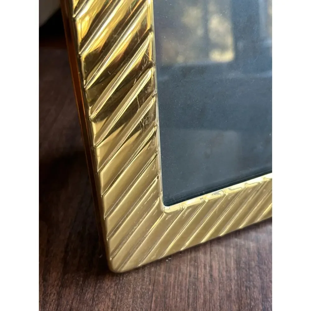 vintage solid brass picture frame diagonal ribbed pattern